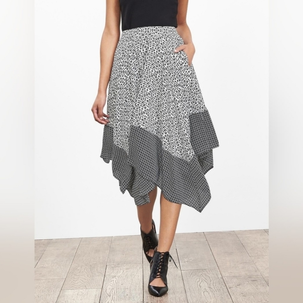 Banana Republic black and white hankerchief hem midi skirt